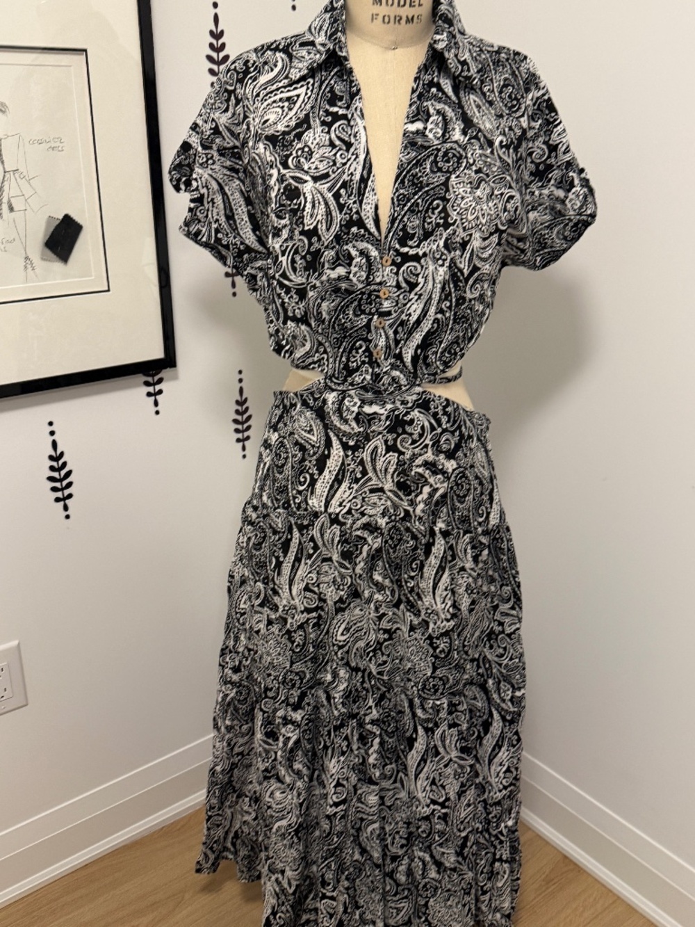 Zara black paisley cutout maxi dress